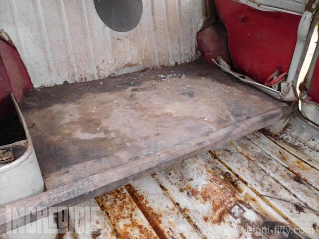 A false rear floor was uncovered in place of a rear seat.