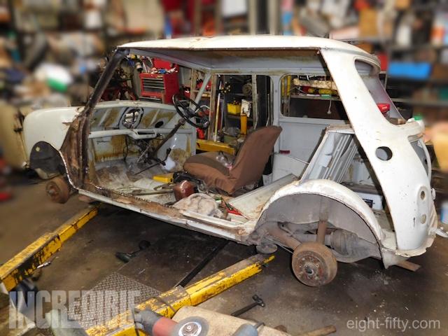 The damaged side panel was removed and changed with one from a donor car.
