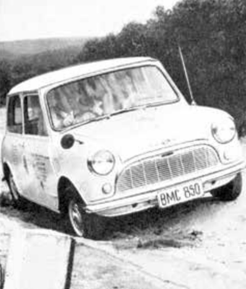 The Morris 850 completing cross-Australia runs in the outback (image: British Motor Corporation (Australia) 1961, via Watson 2021b)