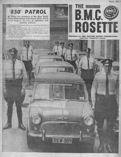 Members of the NSW Police Force take delivery of 20 Morris 850s (The BMC Rosette, March 1964).