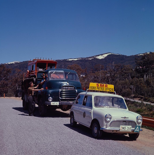 A Morris 850 (reg. ZMB268) in use as an SMA Road Patrol Officer vehicle (image: National Archives of Australia: A1500, K12815. Item 11963021).
